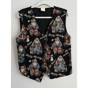 Vintage Bobby Brooks Woman XL Holiday Christmas‎ Santa Tapestry Vest Adjustable